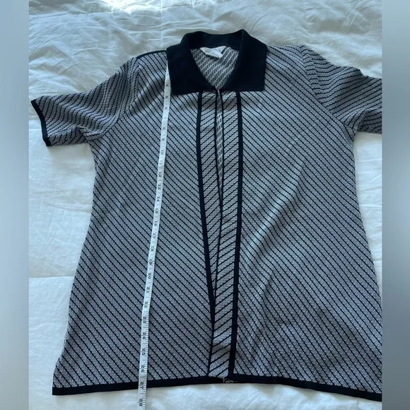 Exclusively Misook Black & White Open Front Short Sleeve Knit Cardigan M - Picture 10 of 11